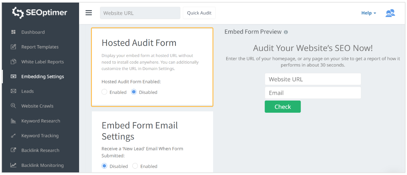 enable hosted embed forms